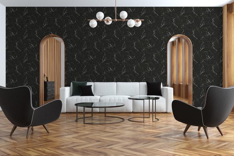 čierno-biele mramorové tapety obývačky
